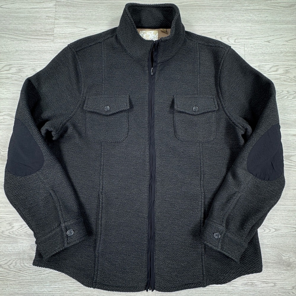Tasso Elba Men's Full Zip Fleece Jacket Charcoal Gray XL Elbow Patches Mock Neck